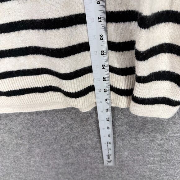 H&M Sweater Pullover Women M Medium White Striped V-Neck Long Sleeve Knit Wool - Picture 6 of 7